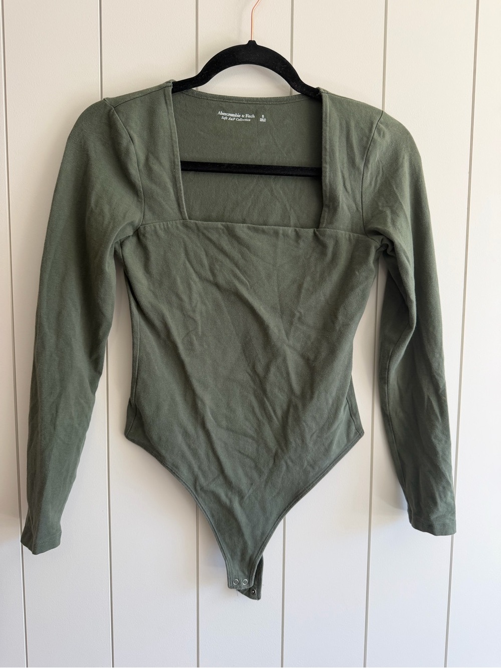 Abercrombie & Fitch Olive Green Square Neck Long-Sleeve Bodysuit